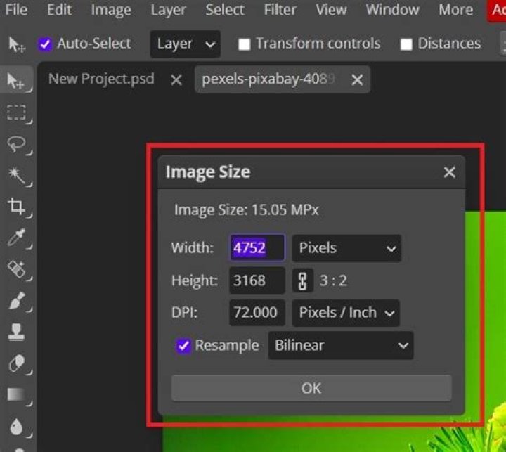 how to change picture size