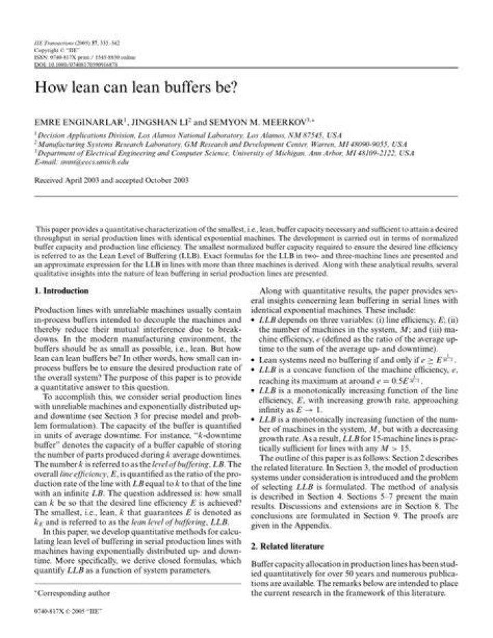Lean level of buffering (LLB)
